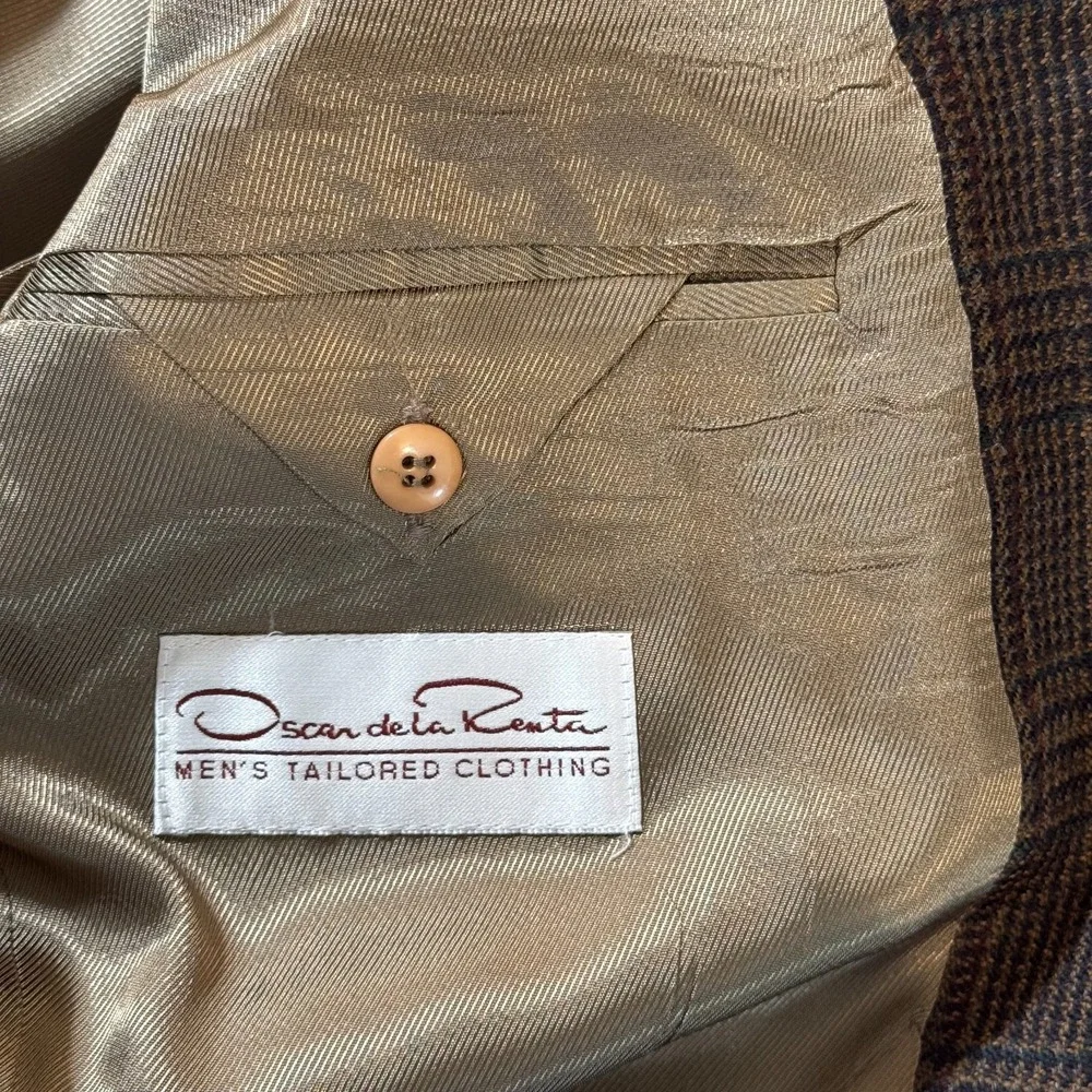 Vtg Oscar de la Renta Blazer Sport Coat 42 Plaid 80s 90s Wool Academia Old Money